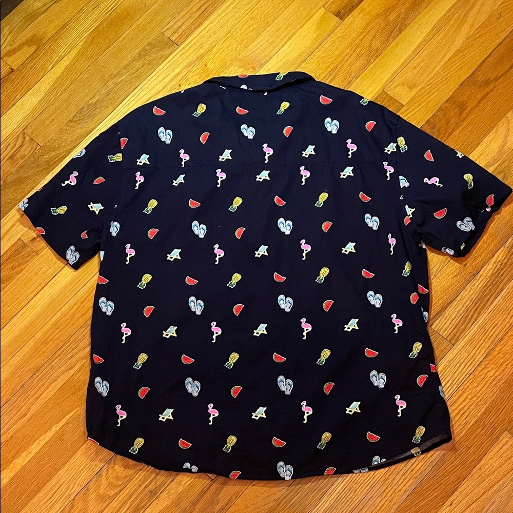 SOULSTAR Navy Flamingo Pineapple Print Short Sleeve Shirt Holiday Sun Fun - Picture 4 of 7